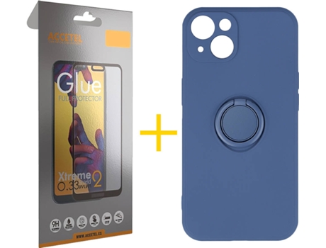Carcasa + 1 Protector de Vidrio Full iPhone 13 ACCETEL Gel O-Ring Azul