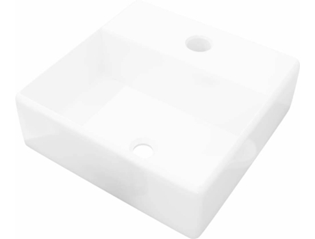 Lavabo VIDAxL de Cerámica Cuadrado Orificio de Grifo y Desagüe Blanco