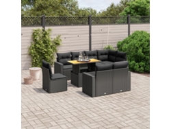 Conjunto de sofá de jardín de 9 piezas con cojines, ratán negro, Dkd Home Decor