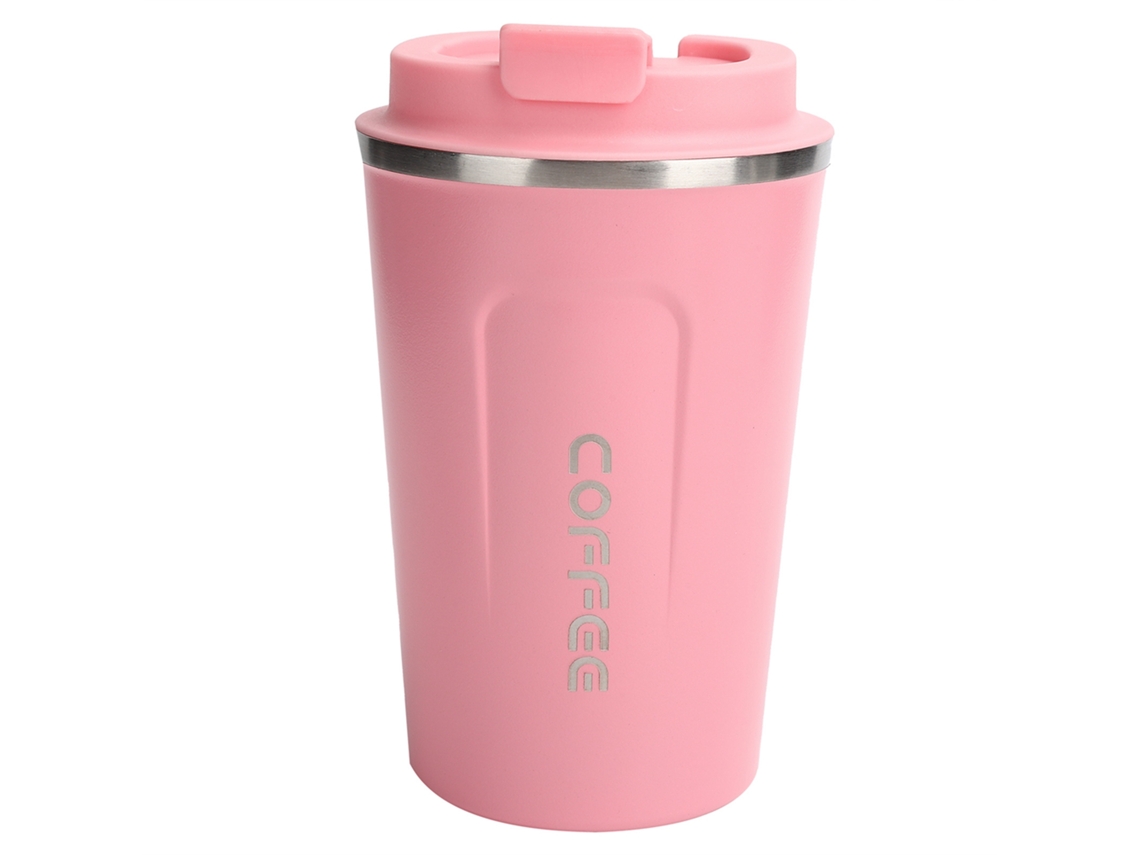 Taza de café portátil para coche, antiderrames, de acero inoxidable, doble capa, 380 ml (rosa)