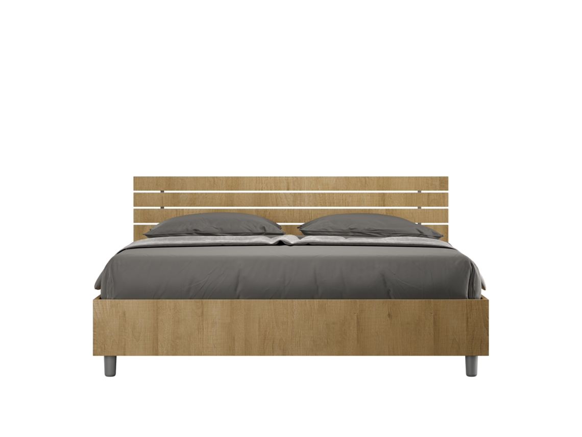 Cama con Cabecero y Almacenamiento Contenedor Inclinado Lamas ITYHOME Marrón (160x200)