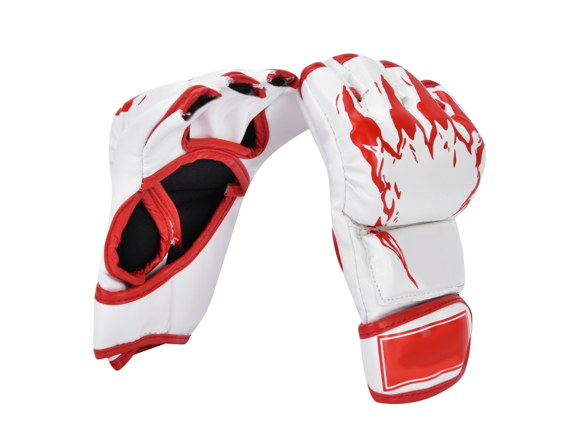 Guantes de boxeo de medio dedo para entrenamiento de MMA, Pu Sanda, con refuerzo en el dorso de la mano.