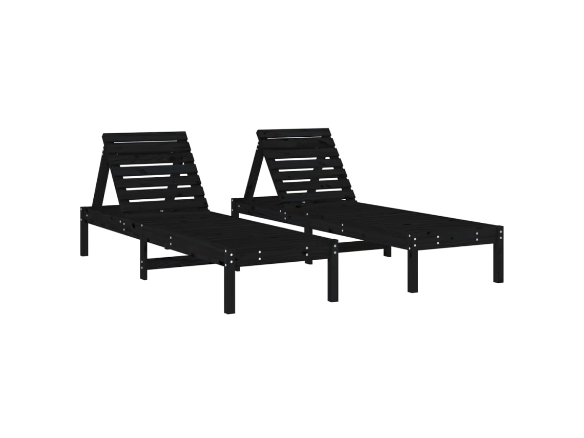 Juego de 2 Tumbonas de Pino Macizo Negro 199,5x60x74 cm MAISON EXCLUSIVE