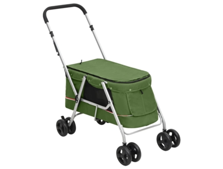 Cochecito para perros plegable tela lino verde 100x49x96 cm VIDAXL