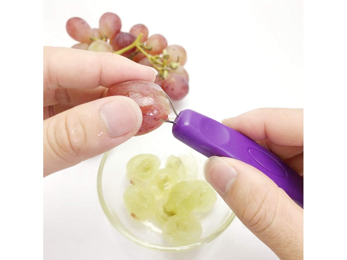 Pelador de uvas, mini utensilio de cocina portátil para pelar uvas con mango ergonómico y acero inoxidable, morado.