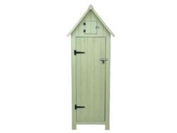 Cobertizo de madera verde para jardín, cobertizo de almacenamiento para exteriores, herramientas, 3 estantes, 4 ganchos, Monstershop