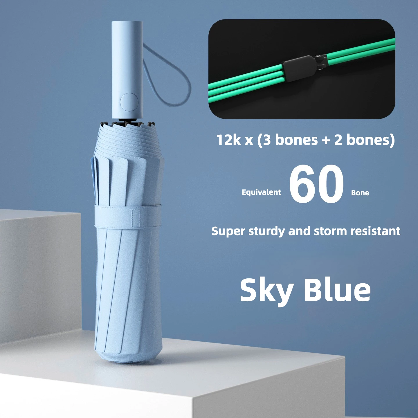 Paraguas Plegable Automático Resistente Al Viento (azul Cielo 12k), Protección Solar Upf50+ Y Protección Uv.