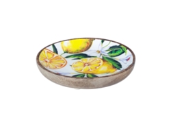 Bandeja para Dejar Llaves BY SIGRIS Plato Grande Madera Diseño Limones, Madera de Mango Diámetro 15cm