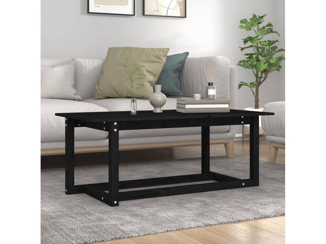 Mesa de Centro Apoyo 110X55X45 Cm Madera de Pino Macizo Negro