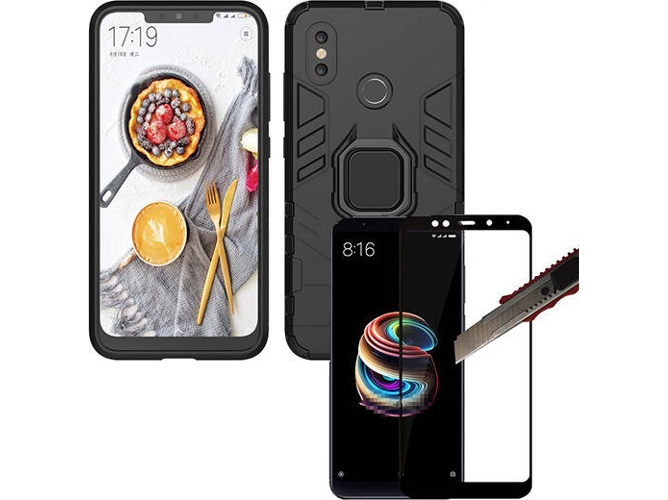Kit Carcasa y Protector Cristal 5D Xiaomi Mi A2 Military Defender Negro