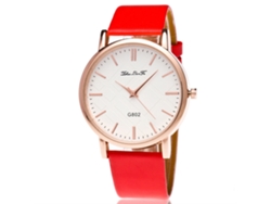 Reloj De Moda Unisex Con Correa De Cuero Pu Dial Estiloso Reloj De Cuarzo Rojo