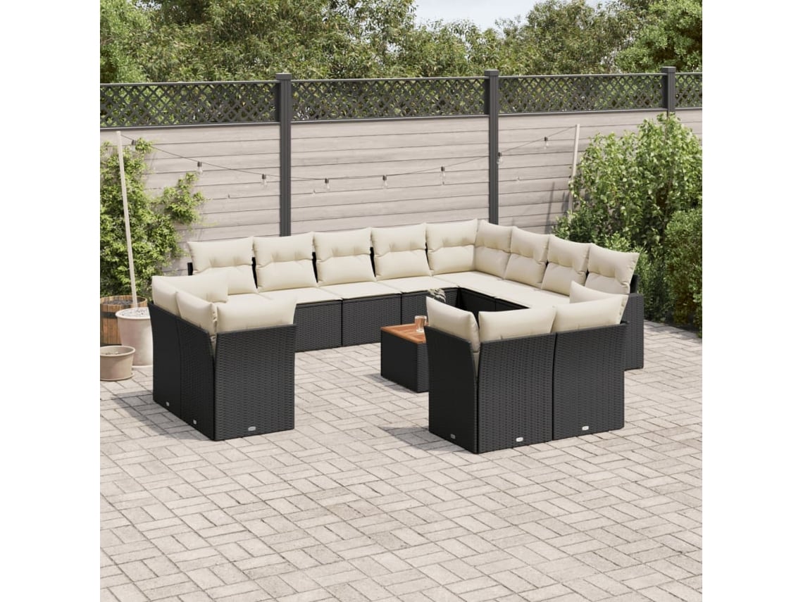 Conjunto de 13 sofás de jardín con cojines de mimbre sintético negro, Dkd Home Decor