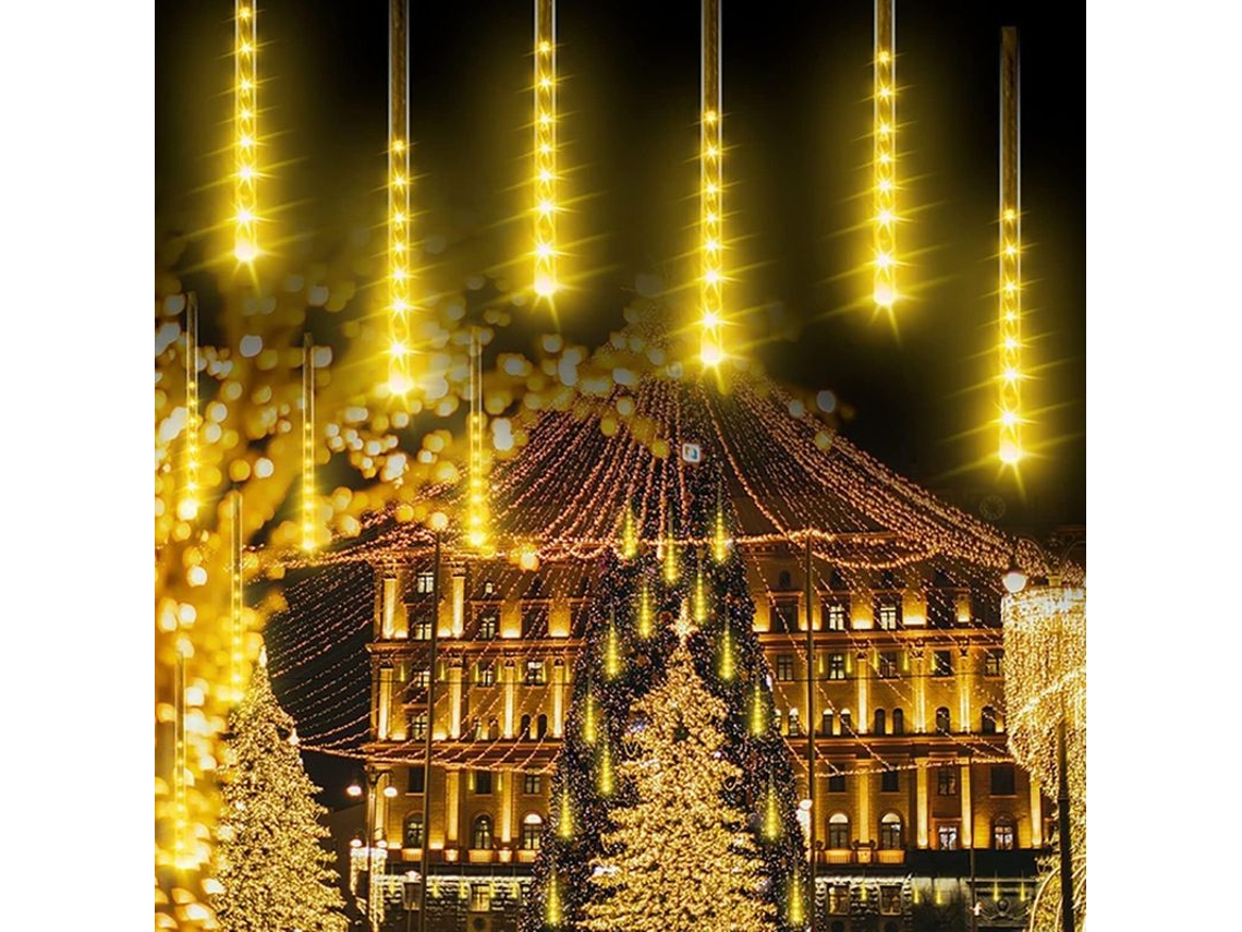 Lámpara Solar De Jardín Con Efecto Lluvia De Meteoritos Led, Cascada De 30 Cm, 10 Tubos, 360 Led, Decorativa E Impermeable.