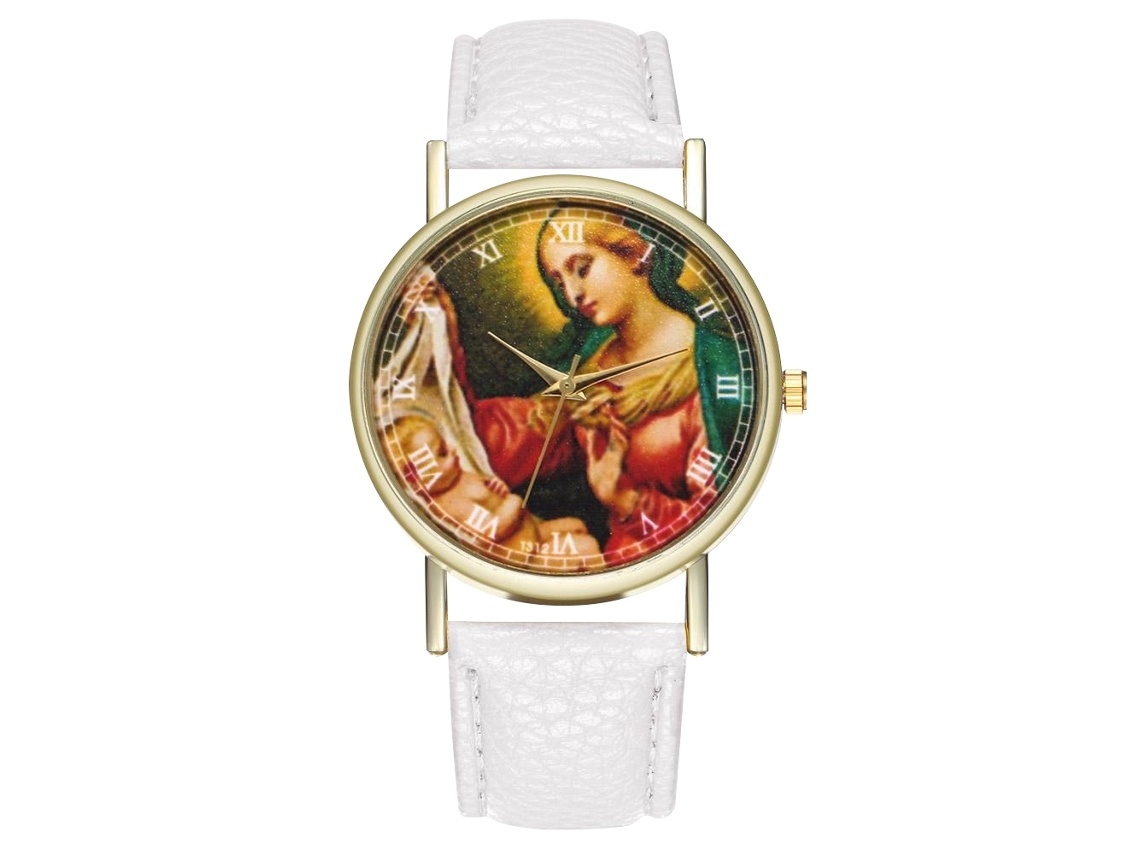 Reloj De Pulsera Unisex De Cuarzo Con Correa De Pu Y Dial Redondo Patrón Figura (blanco)