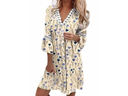 2026-vestido Boho De Manga 3/4 Cuello V Corto Para Verano Vacaciones Playa Holgado