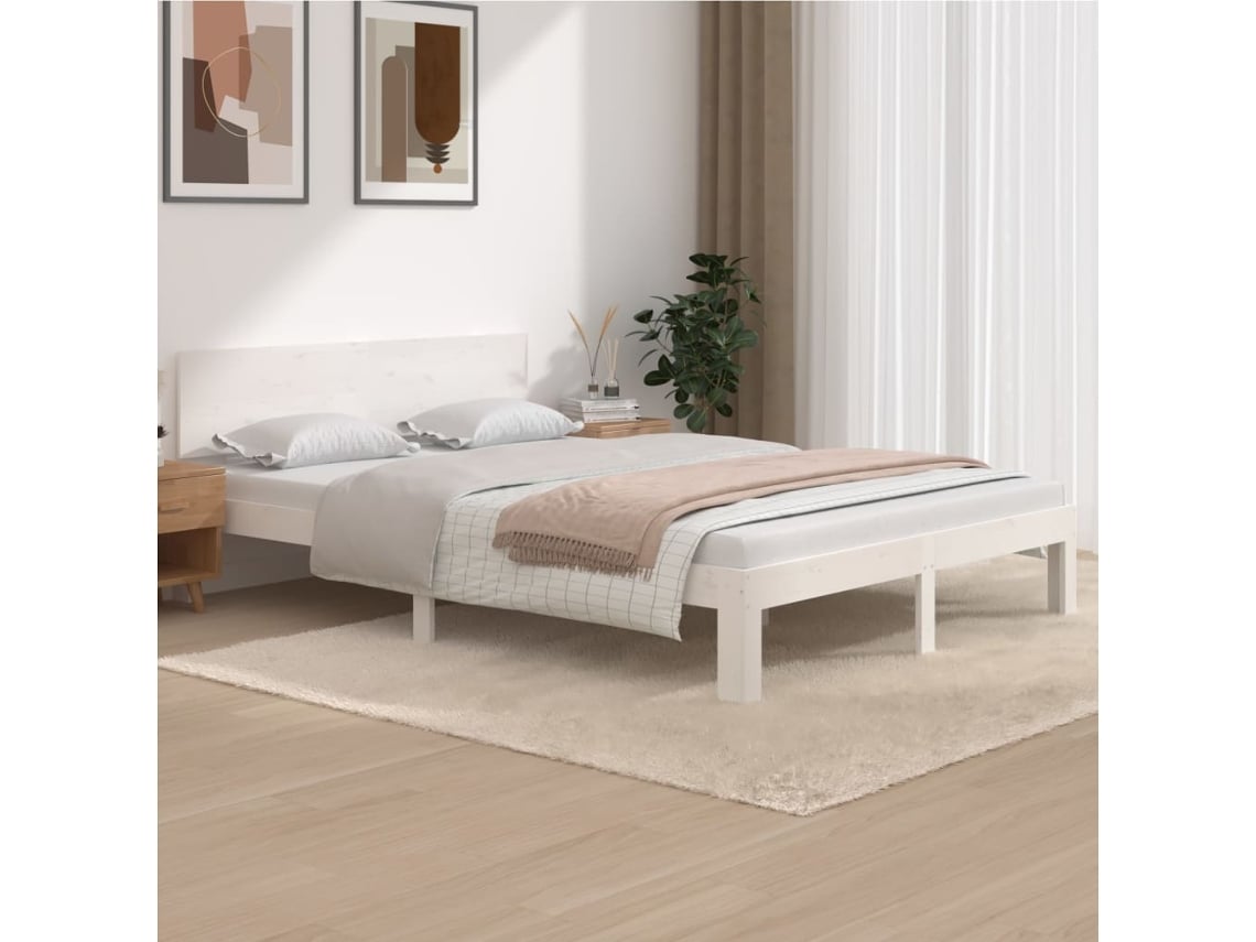 Estructura De Cama Sin Colchón Madera Pino Blanco 140x200 Cm