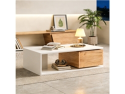 Mesa de centro con cajones giratorios 360° en blanco con detalles en madera QINGYU TECH (90x50x30 cm)
