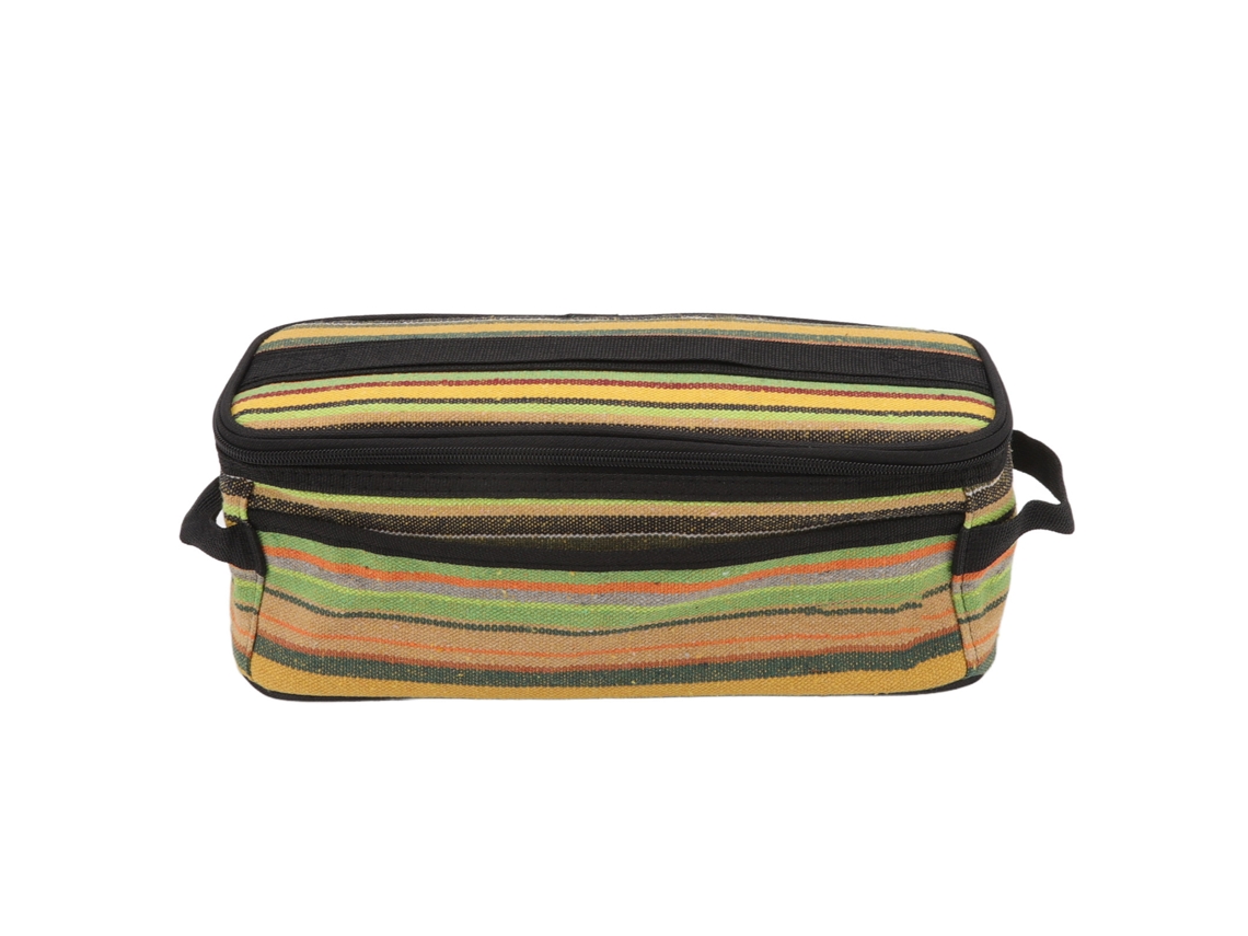 Bolsa para guardar cubiertos de lona con rayas verdes de estilo étnico, multiusos para cocina y camping.