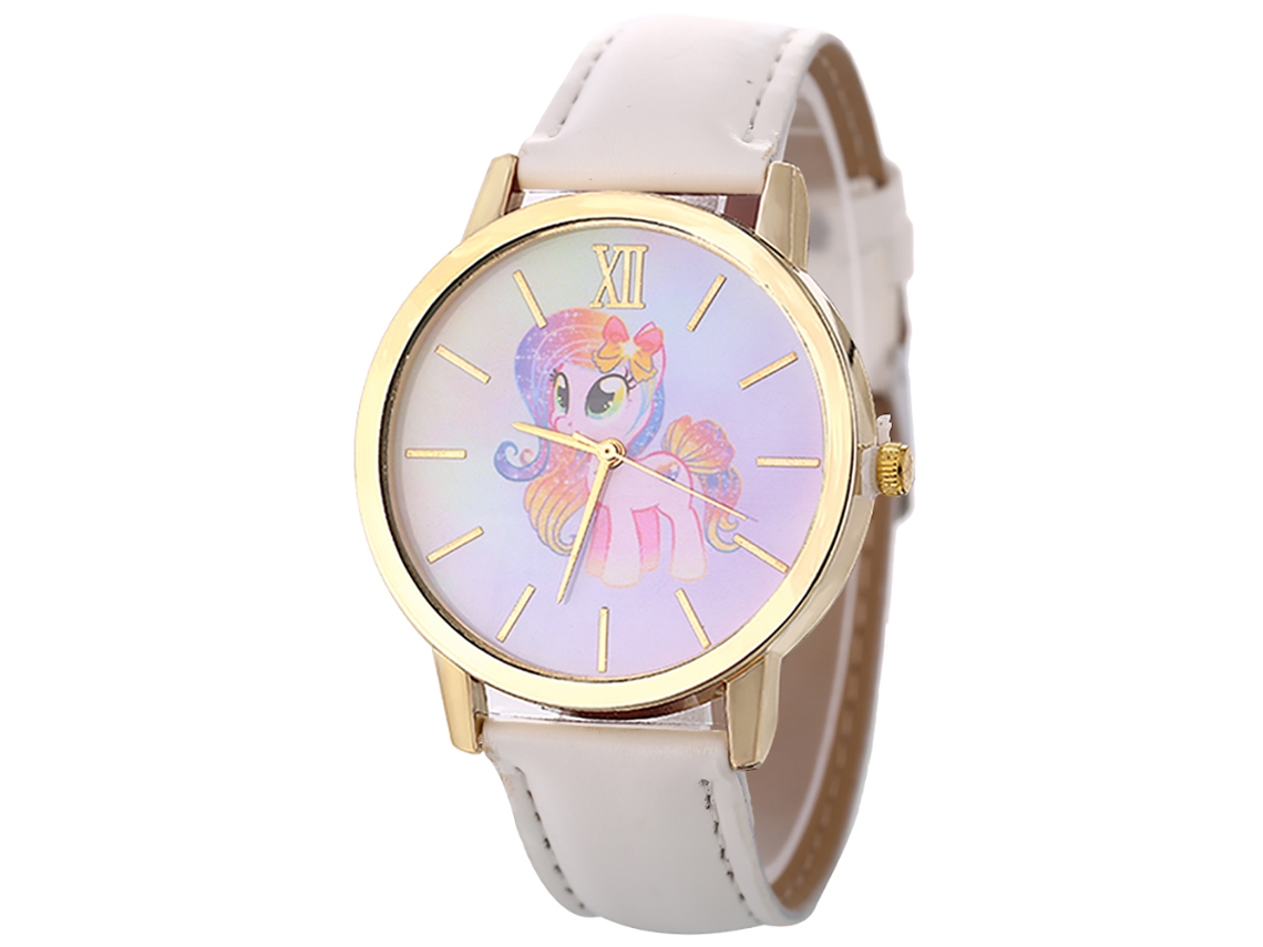 Reloj De Cuarzo Con Correa De Cuero Y Un Bonito Estampado De Caballitos (blanco)
