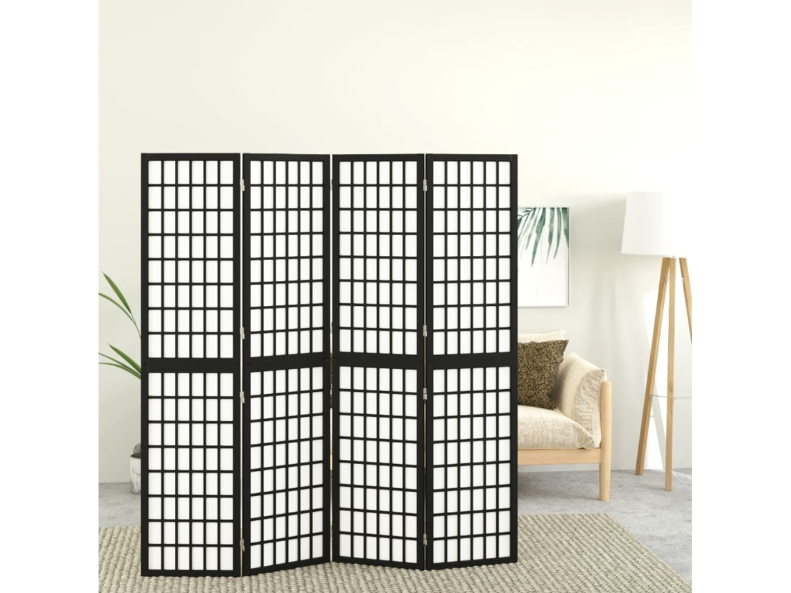 Biombo Plegable Con 4 Paneles Estilo Japonés Negro 160x170 Cm