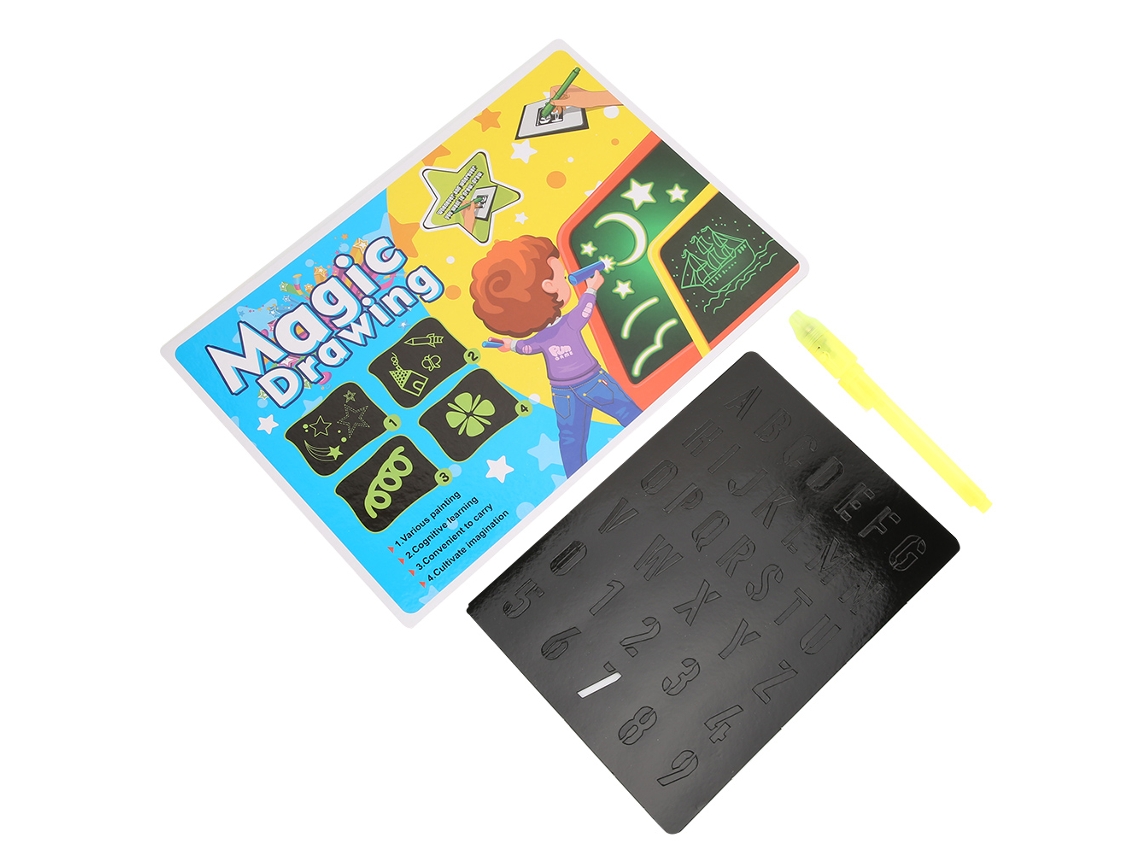 Pizarra De Dibujo Fluorescente 3d Con Luz Para Niños Con Lápiz Amarillo A3