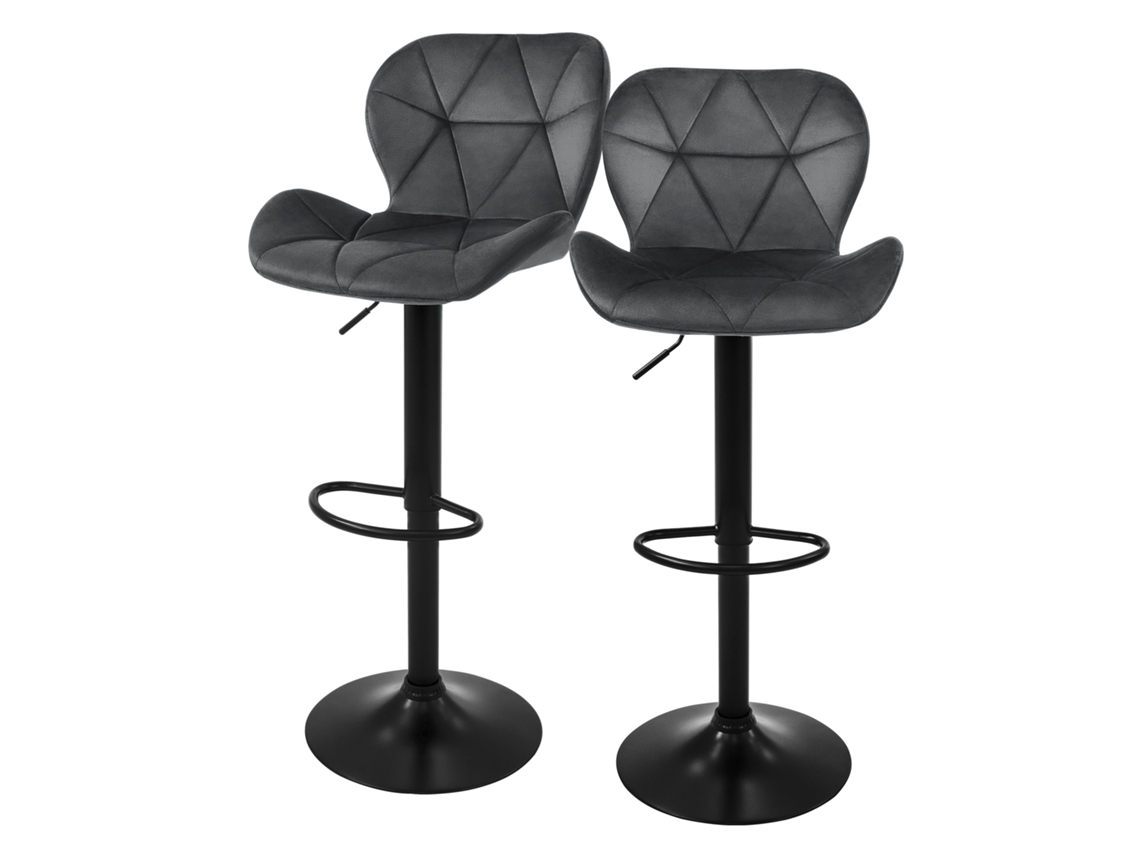 Conjunto de 2 Bancos de Bar em Veludo Cinzento com Encosto e Apoio para Os Pés Reguláveis em Altura 59-79Cm ML-DESIGN