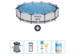 Piscina BESTWAY Round Steel Pro MAX - 366 x 76 cm - Gris - Bomba incluida Filtrar - Tiras de prueba - Cloro