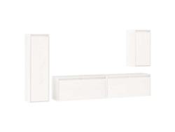 Mueble de TV de 4 piezas, madera maciza de pino, blanco, EXCLUSIVO DE LA CASA