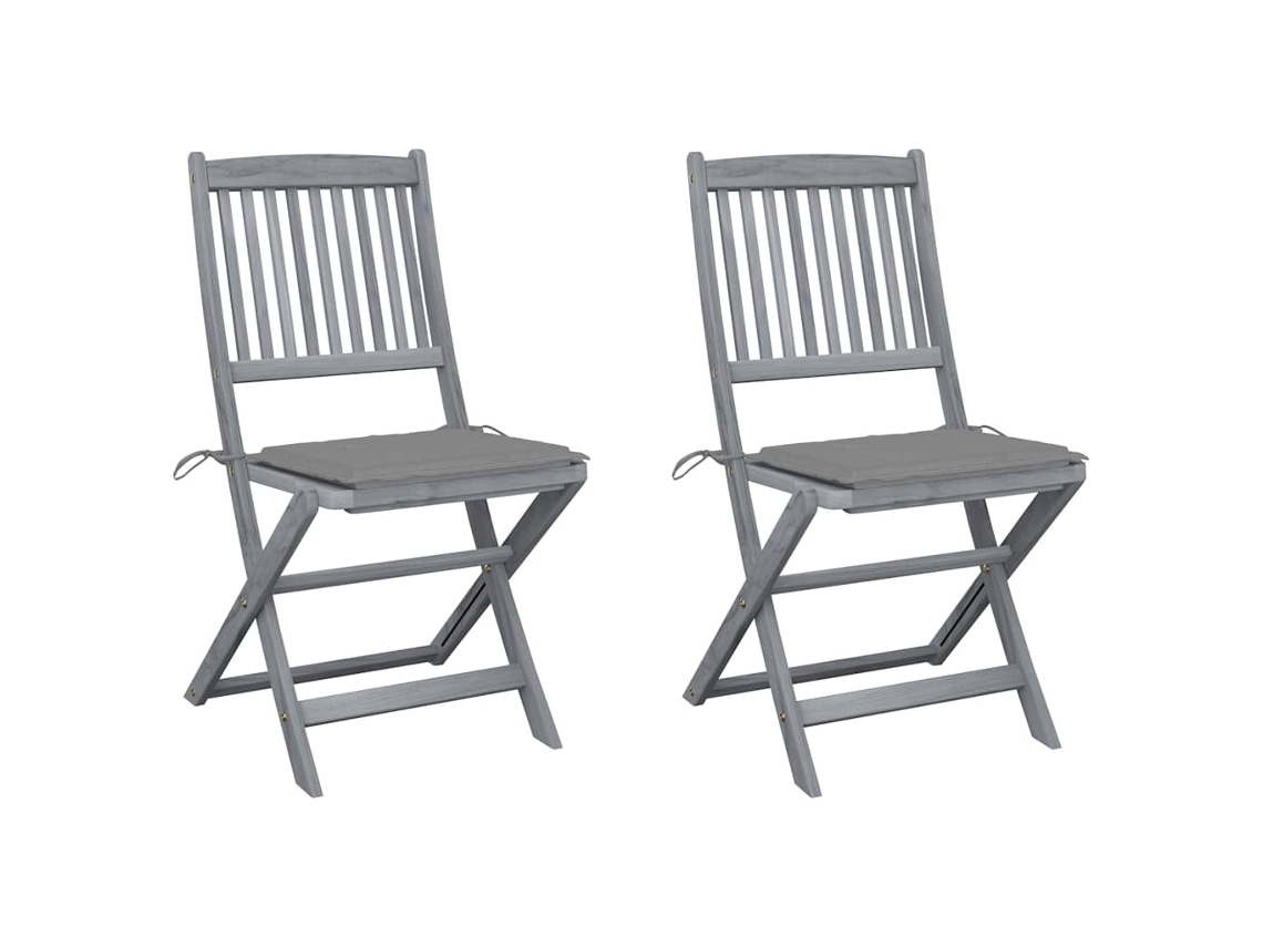 Sillas plegables de exterior de acacia maciza de 2 piezas con cojines DKD Home Decor
