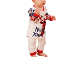Pijama navideño Kkpm con estampado de ciervos para bebés de 9 a 12 meses, con cuello redondo y mangas largas.