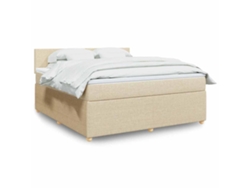 Cama Box Spring Con Colchón Tela Color Crema 180x200 Cm