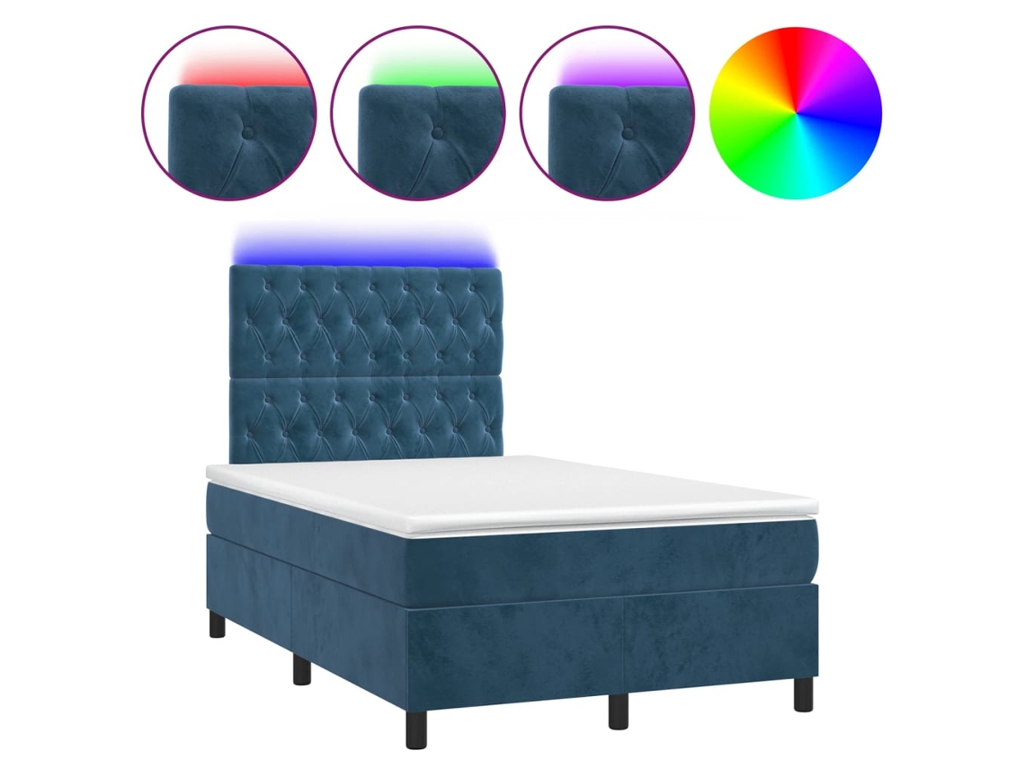 Maison Exclusive - Cama Box Spring Colchón Y Led Terciopelo Azul Oscuro 120x200 Cm
