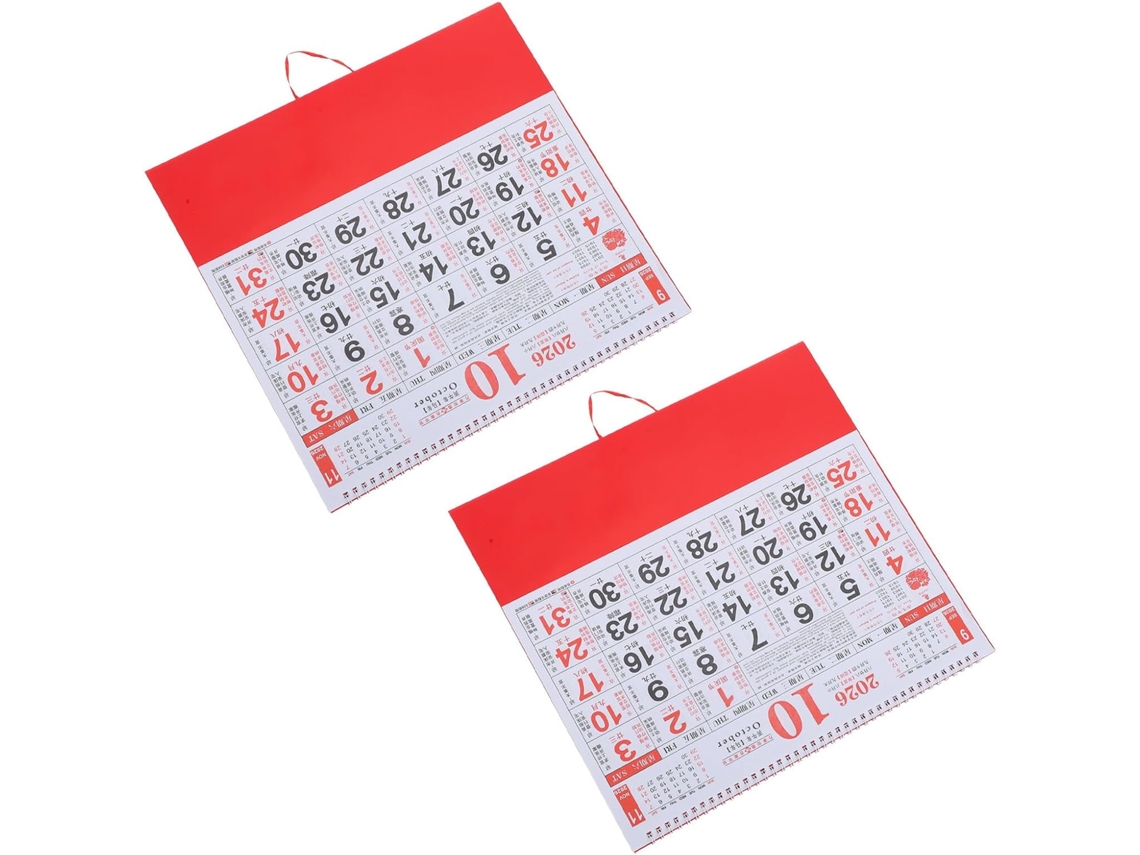 Juego de 2 calendarios de pared chinos 2026, calendario anual desmontable para colgar, Feng Shui, con motivos Gokoco