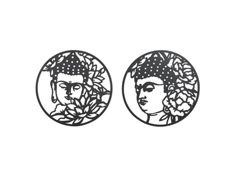 Decoración de Pared DKD Home Decor Negro Metal Buda Oriental (100 x 1 x 100 cm) (2 Unidades)