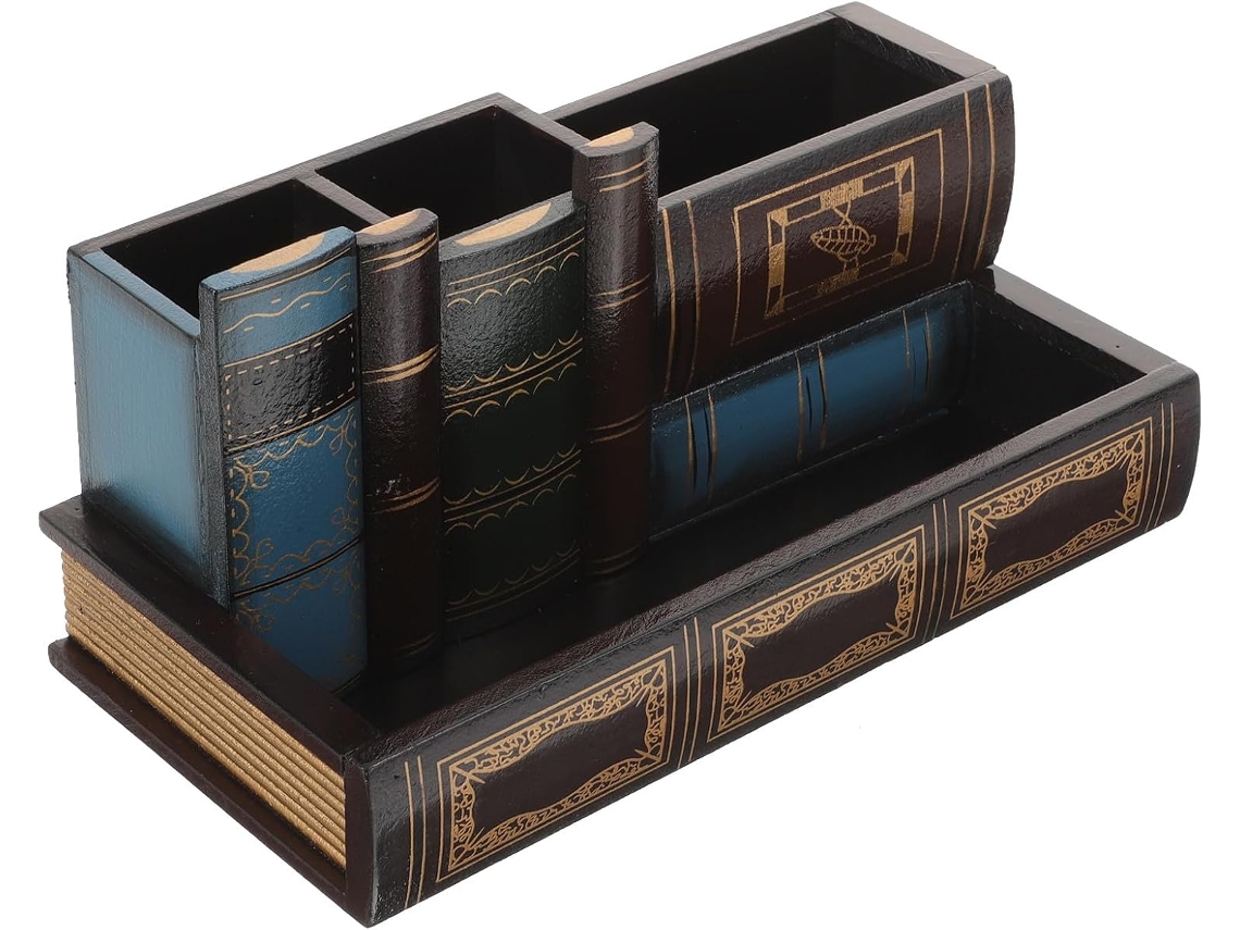 Besportble Portalápices De Estilo Libro Retro De Amosfun Y Escritorio Con Cajón 24,00 X 11,50 X 11,50 Cm Pu...