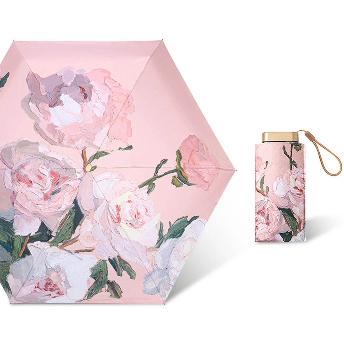 (rosa) Mini Sombrilla Portátil, Plegable En 6 Partes, Protección Uv, Ligera