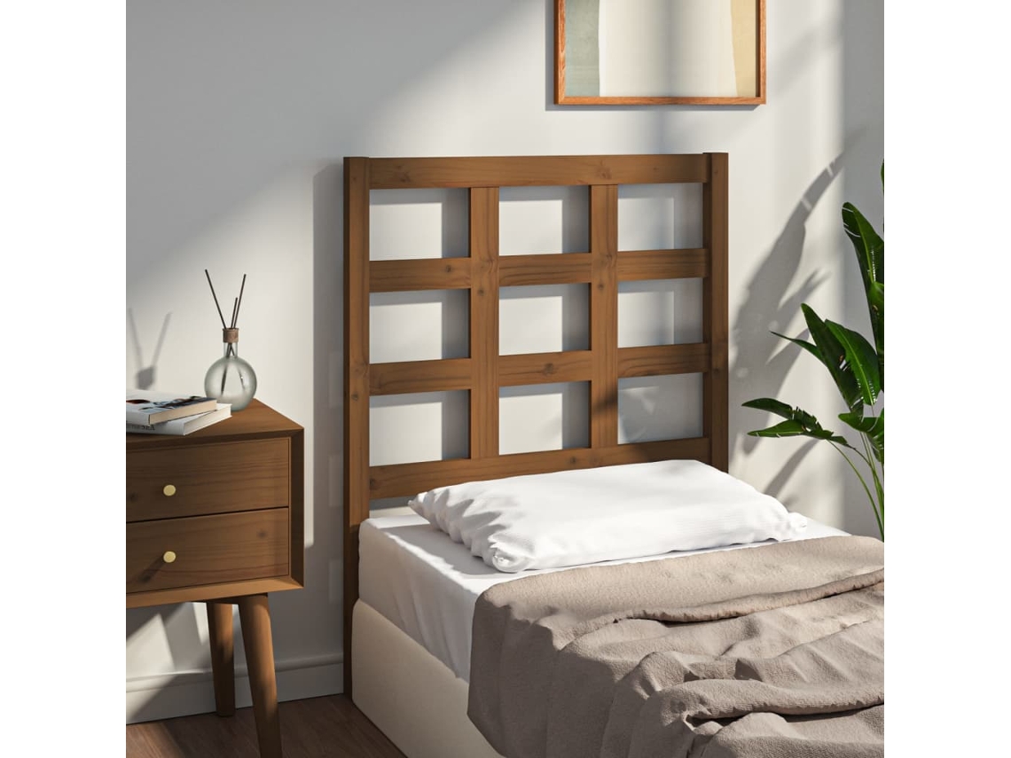 Cabecero De Cama Madera Maciza Pino Marrón Miel 80,5x4x100 Cm