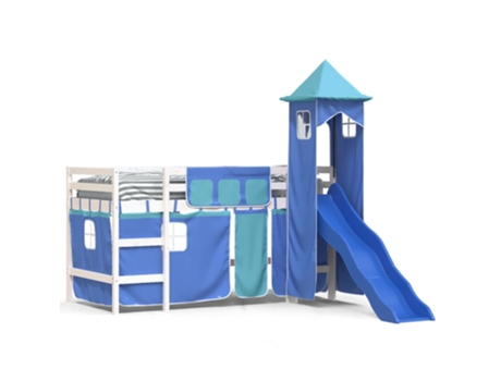 Cama alta para niños VIDAXL con torre madera pino azul (80x200cm)