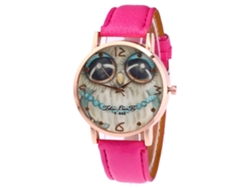 Reloj De Cuarzo Con Correa De Cuero Pu Unisex Fashion Dial Patrón Casual (rojo Rosa)