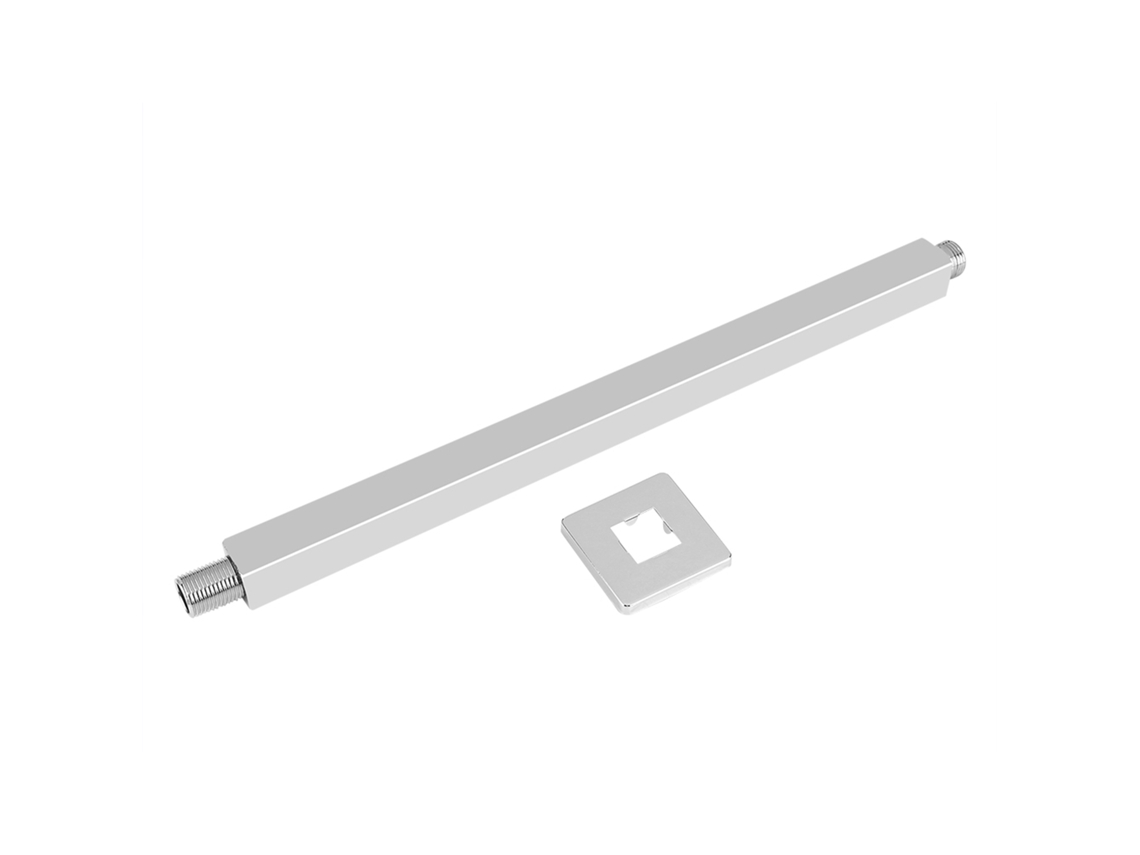 Brazo extensor de ducha fijo de acero inoxidable para montaje en pared con soporte para cabezal de ducha.
