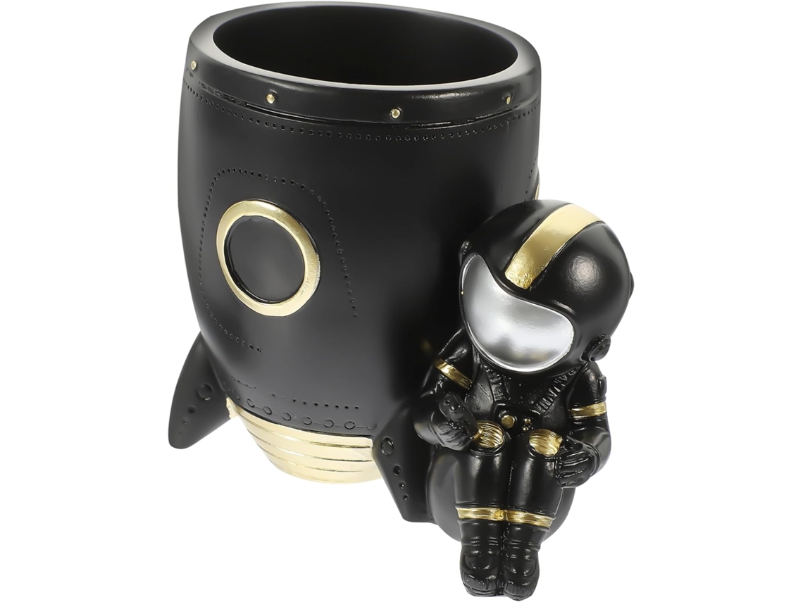 Portalápices Pequeño Con Forma De Astronauta En Resina Negra, Portalápices Decorativo Multifuncional.