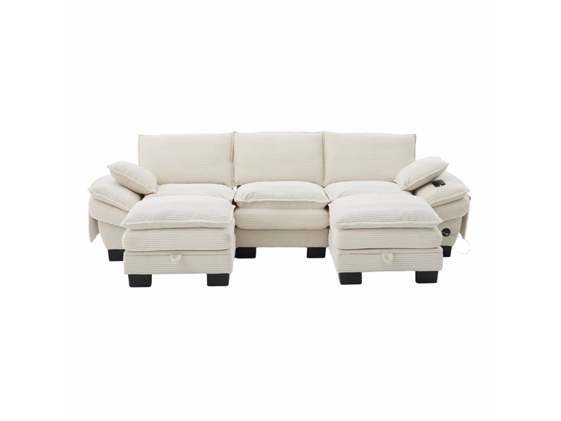 Sofá Modular 3 Plazas - Asiento Ancho, Diseño Ergonómico, Espuma De Alta Densidad, Puerto Usb-c Y Bolsillos Laterales - Beige