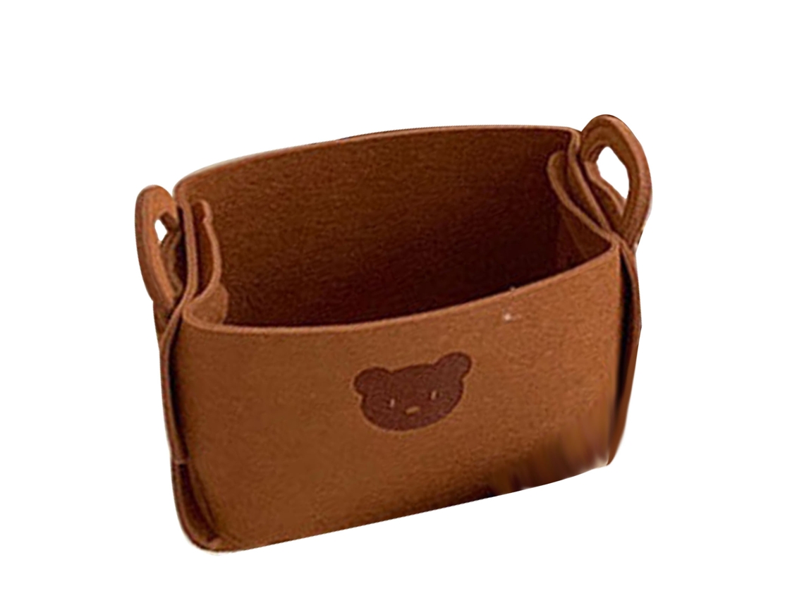 Cesta De Almacenamiento Plegable De Fieltro Con Asas Con Estampado De Oso Para Ropa Y Juguetes, 36x25x23cm, Color Marrón.