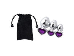 Conjunto De 3 Tapones Anales De Metal Corazón Con Piedras Strass Decoration Juguete Morado