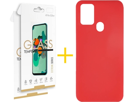 Funda y Protector 2x de Vidrio Samsung Galaxy A21s SKYHE Silicona Líquida Rojo