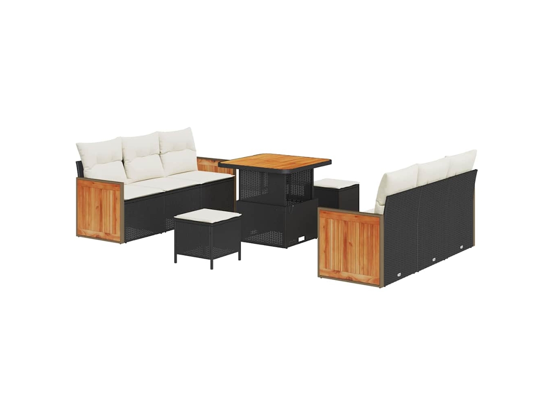 Maison Exclusive - Juego de sofás de jardín de mimbre negro y crema de 11 piezas