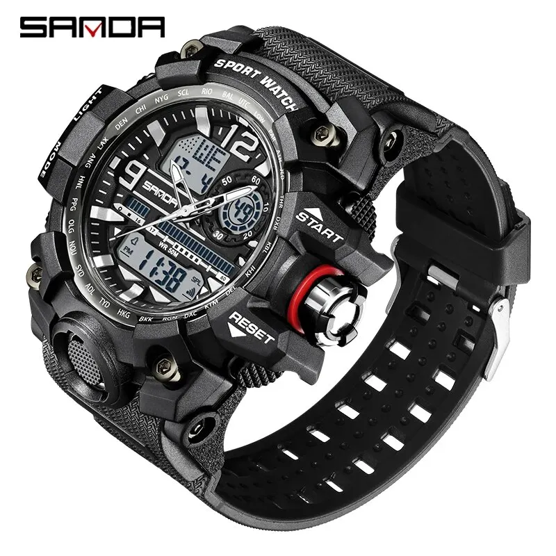 Reloj Militar De Cuarzo Para Deportes Al Aire Libre, Resistente Al Agua Hasta 50 M (blanco Y Negro), Con Pantalla Digital Led.