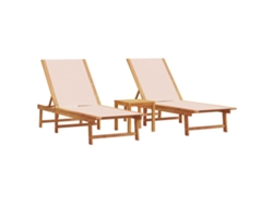Conjunto de tumbona de 2 piezas con mesa, acacia maciza y textileno color crema, EXCLUSIVO DE LA CASA