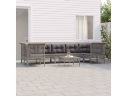 Conjunto de jardín de 8 piezas con cojines en mimbre gris, DKD Home Decor