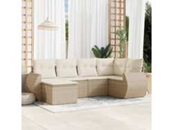 Conjunto de sofá de jardín de 6 piezas con cojines, mimbre sintético beige, Dkd Home Decor